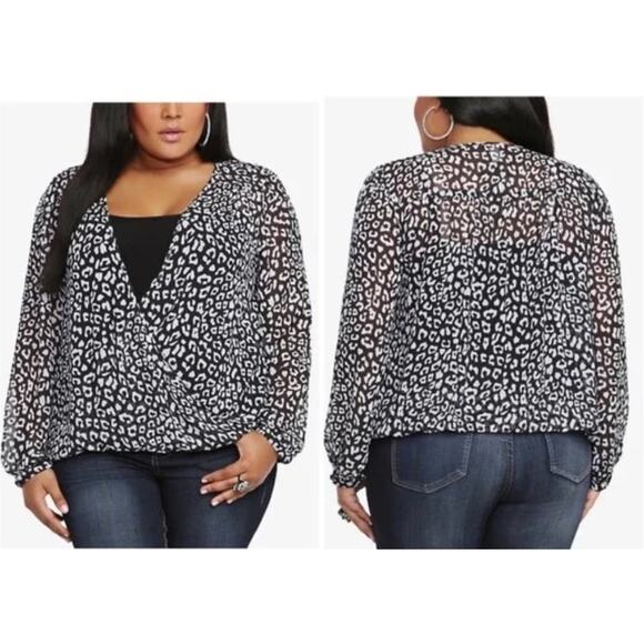 Torrid Black and White Leopard Animal Print Surplice Sheer Blouse - Size 3X - Picture 1 of 6